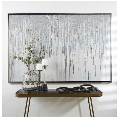 LIGHT BLUE CANVAS ABSTRACT MELTING FRAMED WALL ART WITH GOLD FOIL ACCENTS, 60" X 2" X 40"