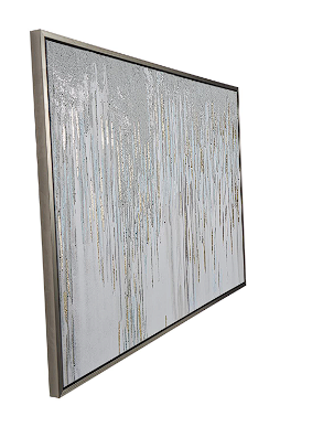 LIGHT BLUE CANVAS ABSTRACT MELTING FRAMED WALL ART WITH GOLD FOIL ACCENTS, 60" X 2" X 40"