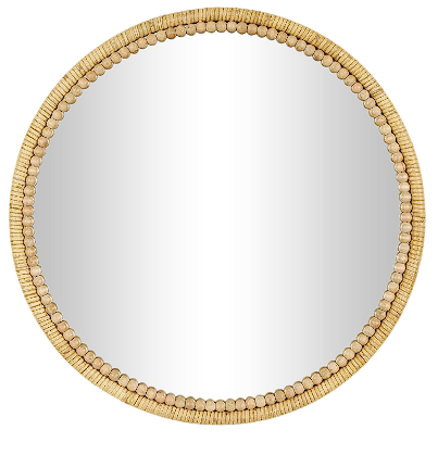 BROWN WOOD WRAPPED WALL MIRROR WITH BEADED FRAME, 24" X 1" X 24"
