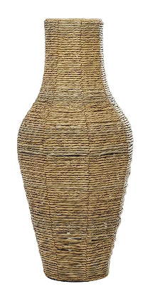 BROWN FAUX SEAGRASS HANDMADE TALL WOVEN FLOOR VASE, 12" X 12" X 28"