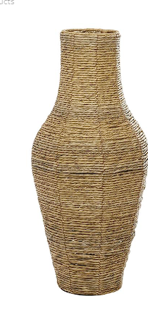 BROWN FAUX SEAGRASS HANDMADE TALL WOVEN FLOOR VASE, 12" X 12" X 28"
