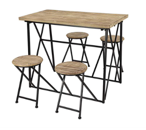 LIGHT BROWN WOOD FOLDING DINING TABLE WITH BLACK METAL LEGS, 44" X 59" X 34"