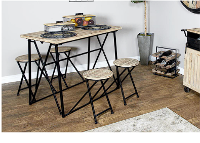 LIGHT BROWN WOOD FOLDING DINING TABLE WITH BLACK METAL LEGS, 44" X 59" X 34"