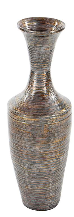 DARK BROWN BAMBOO TALL FLOOR VASE WITH LACQUER, 8" X 8" X 23"