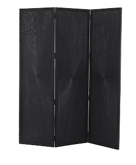 BLACK MANGO WOOD HINGED FOLDABLE PARTITION 3 PANEL ROOM DIVIDER SCREEN WITH CARVED DESIGN, 59" X 1" X 70"
