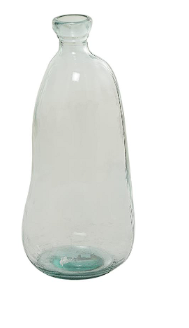 CLEAR RECYCLED GLASS SPANISH VASE, 9" X 9" X 20"