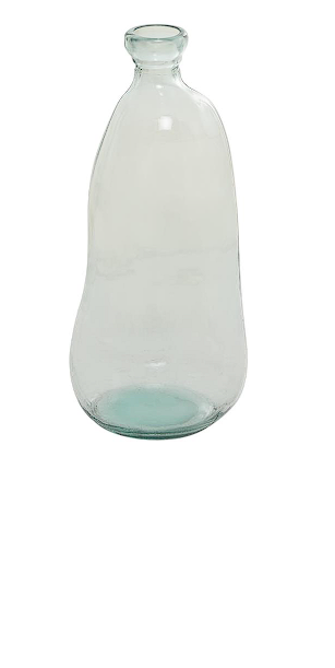 CLEAR RECYCLED GLASS SPANISH VASE, 9" X 9" X 20"