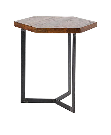 BROWN MANGO WOOD ACCENT TABLE WITH BLACK METAL Y-SHAPED BASES