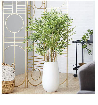 GREEN FAUX FOLIAGE BAMBOO ARTIFICIAL TREE WITH WHITE FIBERGLASS POT, 37" X 35" X 54"