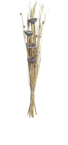 GRAY DRIED PLANT LOTUS FLOWER HANDMADE TALL BOUQUET NATURAL FOLIAGE WITH GRASS AND BRANCH ACCENTS, 9" X 6" X 40"