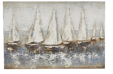 GRAY CANVAS SAIL BOAT ABSTRACT DISTRESSED WALL ART WITH GOLD FOIL ACCENTS, 59" X 2" X 40"