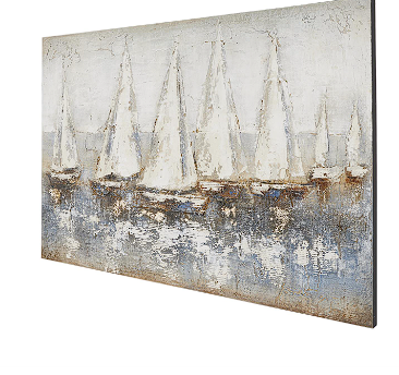 GRAY CANVAS SAIL BOAT ABSTRACT DISTRESSED WALL ART WITH GOLD FOIL ACCENTS, 59" X 2" X 40"