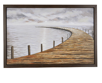 BROWN CANVAS LANDSCAPE WOODEN DOCK FRAMED WALL ART WITH BLACK FRAME, 59" X 2" X 39"