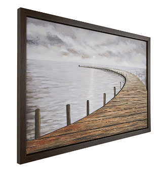 BROWN CANVAS LANDSCAPE WOODEN DOCK FRAMED WALL ART WITH BLACK FRAME, 59" X 2" X 39"