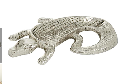 SILVER METAL CROCODILE TRAY, 16" X 12" X 2"