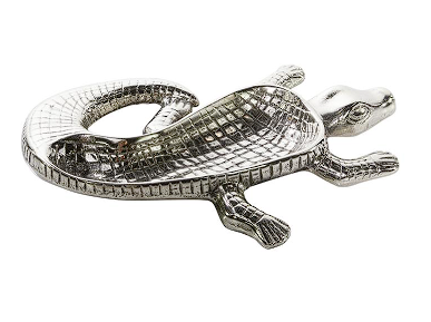 SILVER METAL CROCODILE TRAY, 16" X 12" X 2"