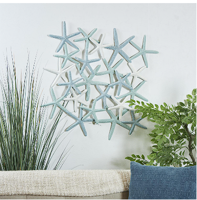 LIGHT BLUE METAL STARFISH OVERLAPPING WALL DECOR, 32" X 1" X 32"