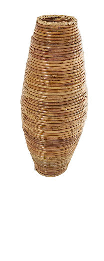BROWN RATTAN HANDMADE WRAPPED VASE, 11" X 12" X 28"