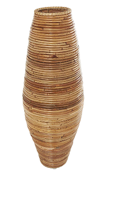 BROWN RATTAN HANDMADE TALL WRAPPED VASE, 13" X 13" X 37