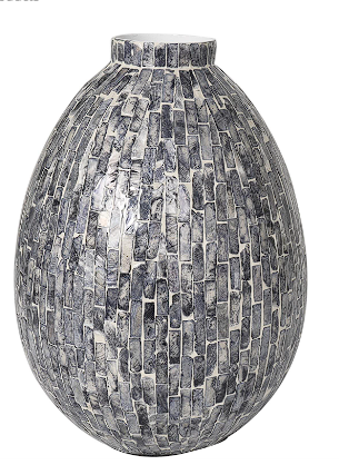 GRAY MOTHER OF PEARL HANDMADE MOSAIC INSPIRED VASE, 9" X 9" X 12"