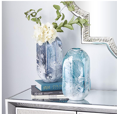 BLUE GLASS HANDMADE BLOWN VASE