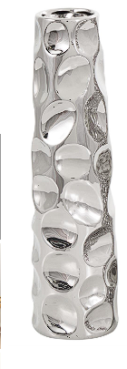 SILVER CERAMIC VASE WITH VARYING PATTERNS