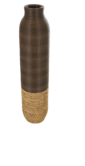 DARK BROWN SEAGRASS HANDMADE VASE, 9" X 9" X 40"