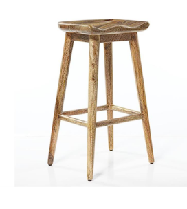 BROWN WOOD BAR STOOL WITH FOOTREST, 17" X 14" X 30"