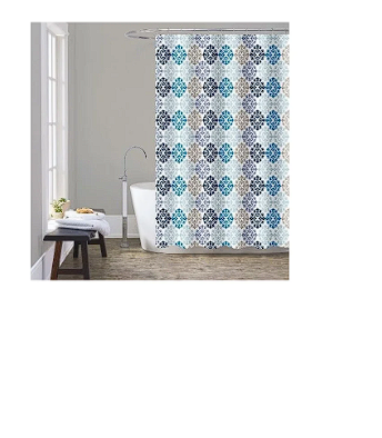 13PC PRINTED SHOWER CURTAIN WITH ROLLER HOOKS(70"X72")