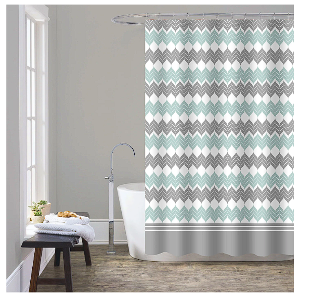 13PC PRINTED SHOWER CURTAIN WITH ROLLER HOOKS(70"X72")