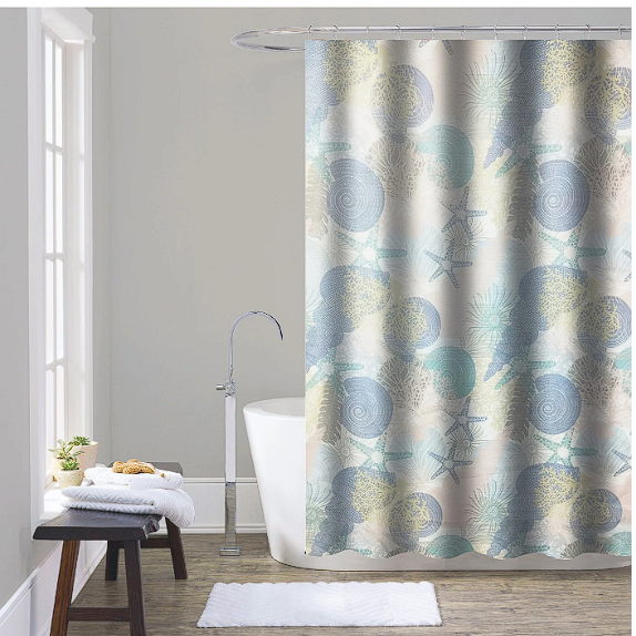 13PC PRINTED SHOWER CURTAIN WITH ROLLER HOOKS(70"X72")