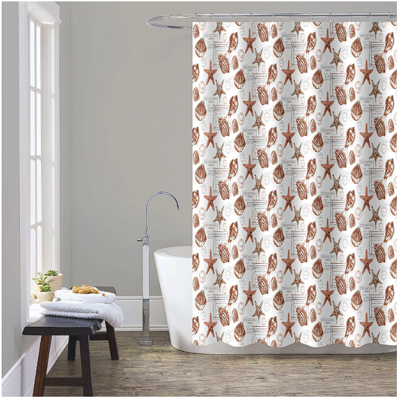 13PC PRINTED SHOWER CURTAIN WITH ROLLER HOOKS(70"X72")