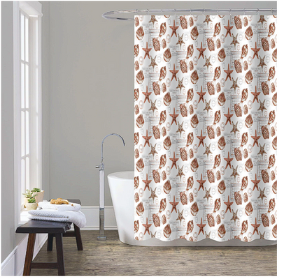 13PC PRINTED SHOWER CURTAIN WITH ROLLER HOOKS(70"X72")