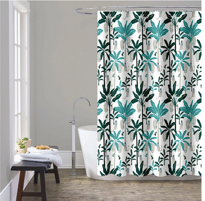 13PC PRINTED SHOWER CURTAIN WITH ROLLER HOOKS(70"X72")