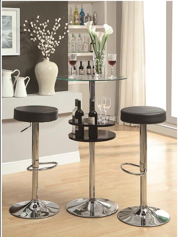 Gianella Glass Top Bar Table with Wine Storage Black and Chrome