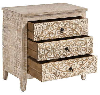 Mariska 3-drawer Wooden Accent Cabinet White Distressed