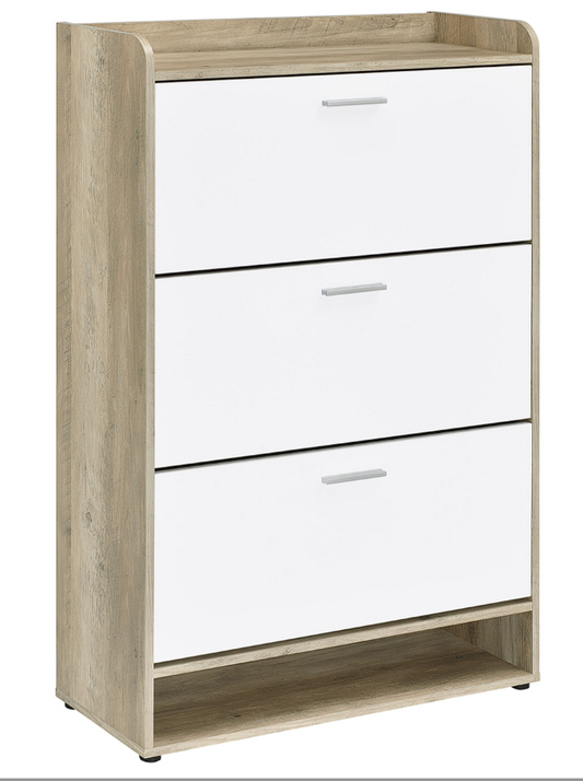 Denia 3-Tier Shoe Storage Cabinet Antique Pine And White