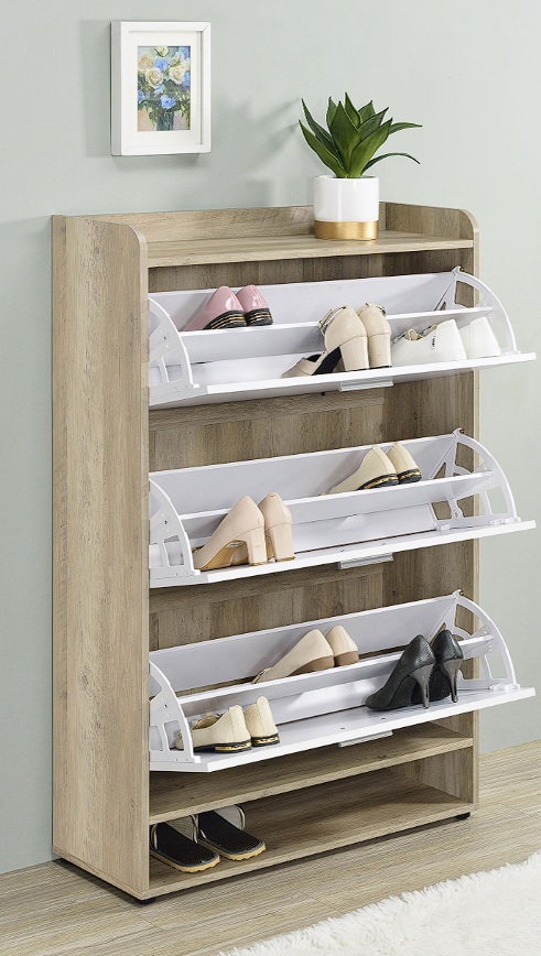 Denia 3-Tier Shoe Storage Cabinet Antique Pine And White