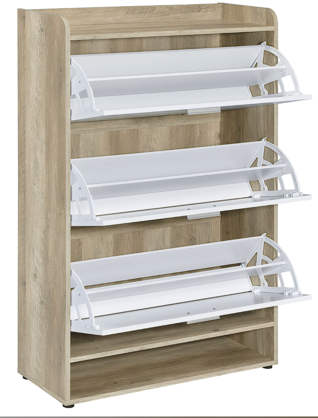 Denia 3-Tier Shoe Storage Cabinet Antique Pine And White