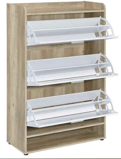 Denia 3-Tier Shoe Storage Cabinet Antique Pine And White