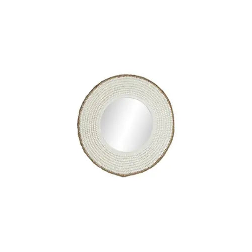 36 Large, Round Decorative Wall Mirror with White Shell Frame