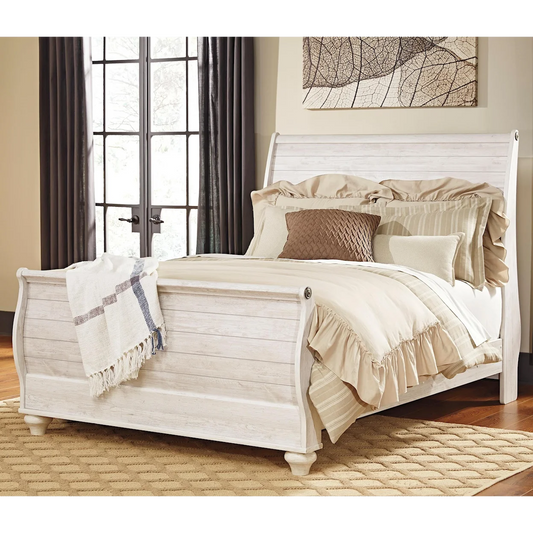 Queen Sleigh Bed in Washed Finish