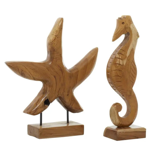 Brown Teak Wood Coastal Sea life Sculpture
