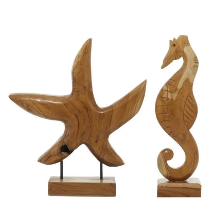 Brown Teak Wood Coastal Sea life Sculpture