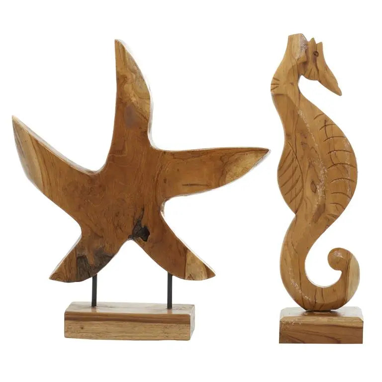 Brown Teak Wood Coastal Sea life Sculpture