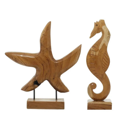 Brown Teak Wood Coastal Sea life Sculpture
