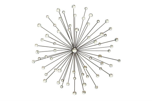 SILVER METAL STARBURST WALL DECOR WITH CRYSTAL EMBELLISHMENTS,