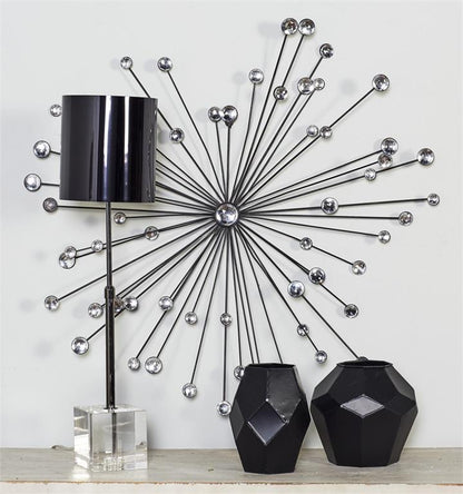 SILVER METAL STARBURST WALL DECOR WITH CRYSTAL EMBELLISHMENTS,