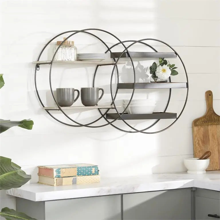 Black Metal Contemporary Wall Shelf, 34" x 7" x 20"