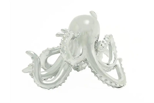 Silver Polystone Coastal Octopus Sculpture, 12" x 7" x 7"